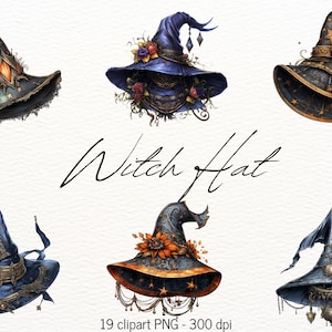 Witch Hat Clipart Bundle Halloween Witch Hat Whimsical Witch Hat Illustrations Spooky Season Png Files Commercial Use Digital Prints