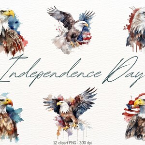 Vaterländische Clipart Bundle mit US Flagge Aquarell Adler Illustration Bundle Art 12 Transparent PNG Leinwand Druck Digitales Papier Scrapbooking