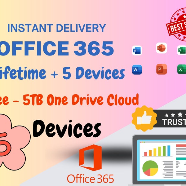 Office 365 Professional Plus Lifetime – 5 Device 5TB OneDrive for Windows and Mac