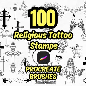 100 Religious Tattoo Stamps for Procreate - Religious Tattoos, Religious Tattoo Brush and Stamp Set for Procreate