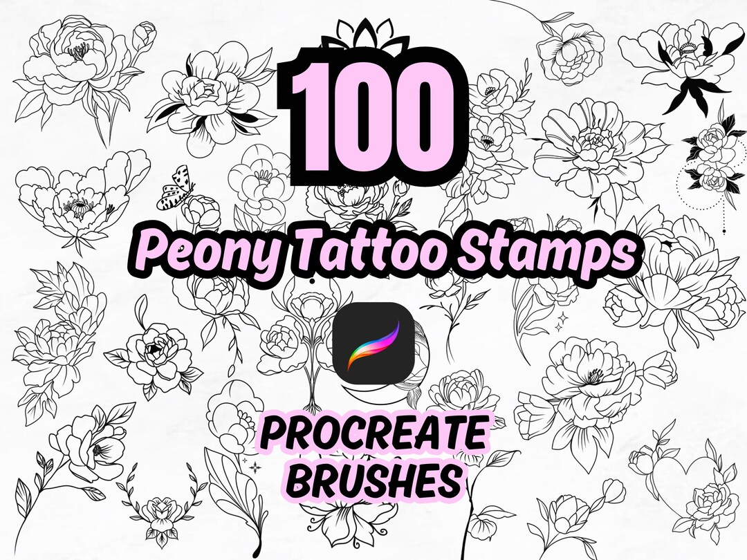 100 Peony Tattoo Stamps: Procreate Brush Set - Etsy