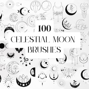 100 Moon Stamps for Procreate - Celestial Tattoo Brushes for Artists