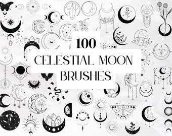 100 Moon Stamps for Procreate - Celestial Tattoo Brushes for Artists