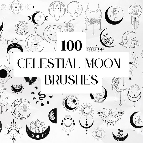 100 Moon Stamps for Procreate - Pinceaux de tatouage célestes pour artistes