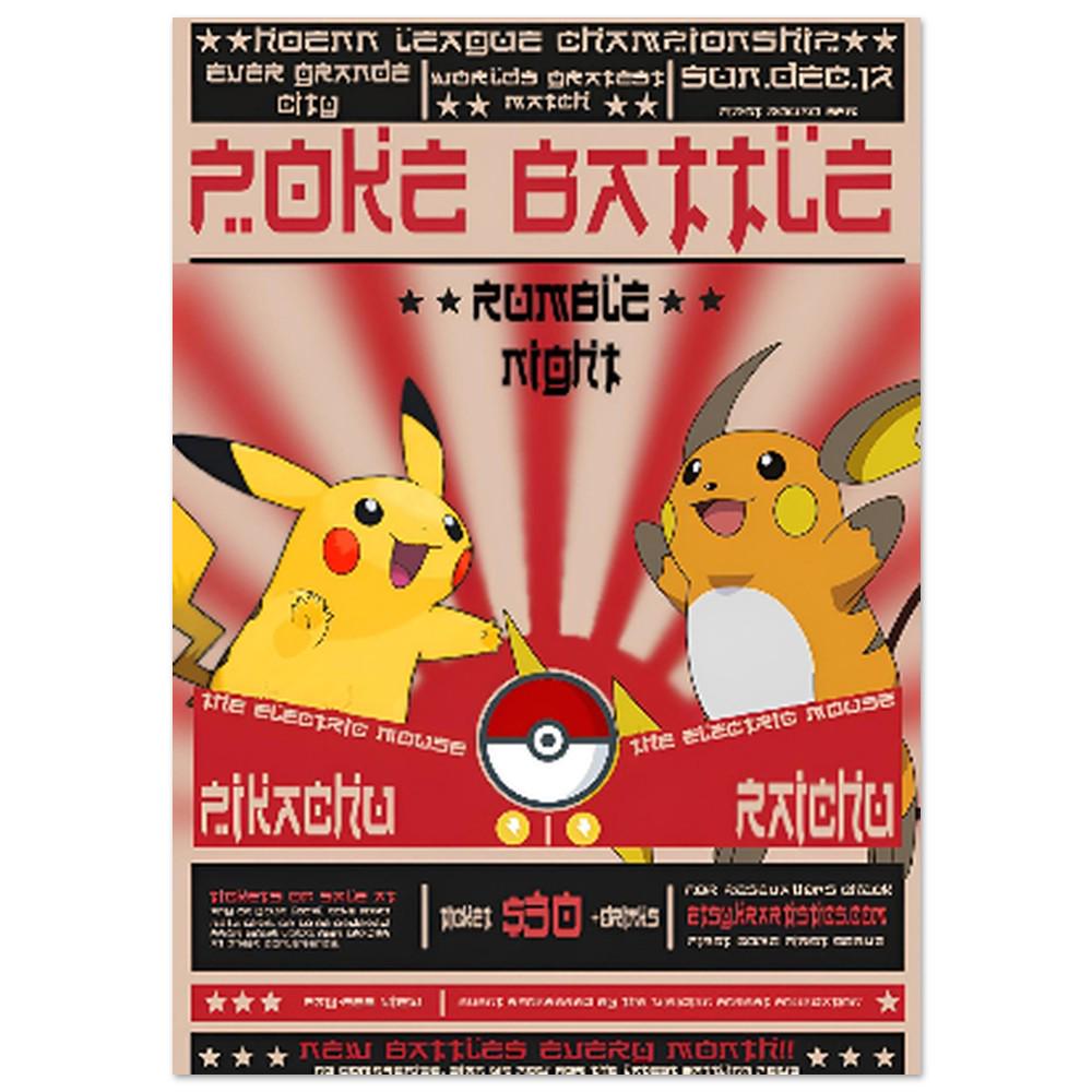 Pokemon Advert Pikachu VS Raichu Pokemon Battle VS Vintage Style Advert Poster Movie ...
