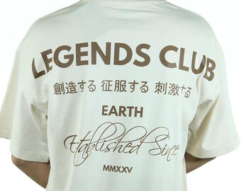 Camiseta holgada con gráfico beige de Legends Club: camiseta de algodón estilo urbano