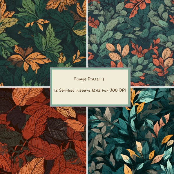 Foliage Digital Paper, greenery Foliage pattern, seamless digital paper, leaves pattern, botanical pattern, Seamless Pattern