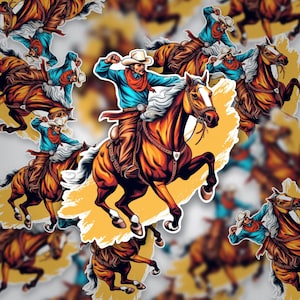 Cowboy on Horse Sticker • Western Vinyl Sticker • Rodeo Aesthetic • Waterproof Laptop Sticker • Country Vibes • Cowboy Gift for Him