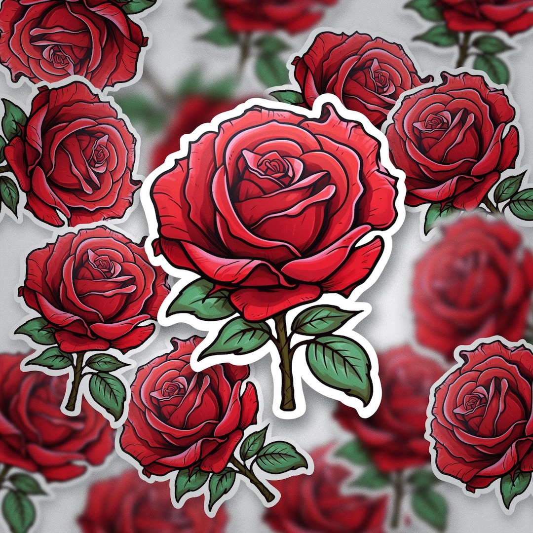 Rose Sticker • Romantic Floral Vinyl Sticker • Waterproof Glossy Laptop ...