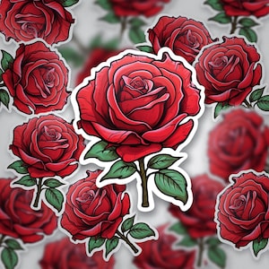 Rose Sticker • Romantic Floral Vinyl Sticker • Waterproof Glossy Laptop Decal • Bookish & Cottagecore Aesthetic • Valentine Journal Decor