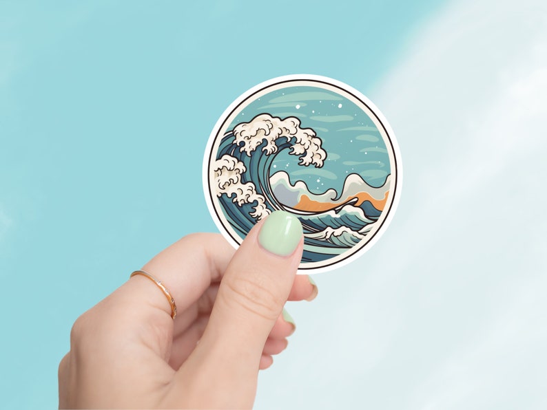 Wave Bottom Sticker Ocean Wave Sticker • Japanese Wave Art Vinyl Sticker • Coastal ...