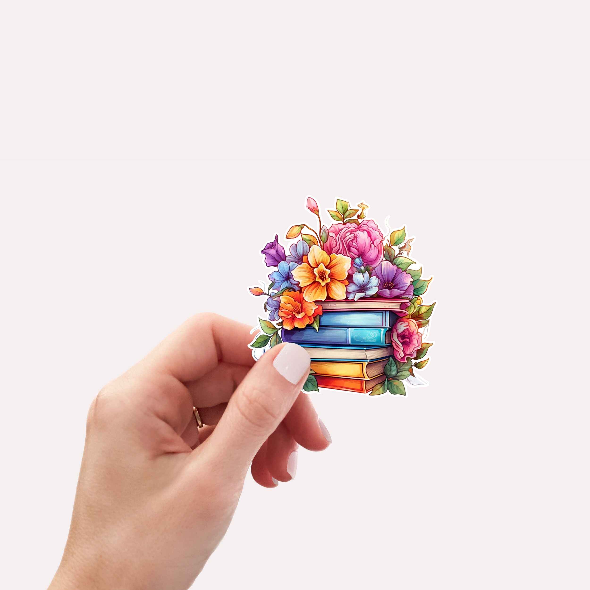 Vinyl Stickers, Floral Book Stack Sticker | Colorful Vinyl Decal for ...