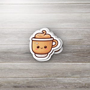 Cute Coffee Sticker • Kawaii Latte Vinyl Decal • Smiley Cup for Journals, Laptops & Tumblers