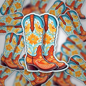 Floral Cowboy Boots Sticker • Western Vinyl Sticker • Colorful Cowgirl Aesthetic Decal for Water Bottles, Laptops & Journals