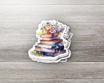 Floral Book Sticker • Watercolor Book Vinyl Sticker • Romantic Aesthetic • Waterproof Laptop Sticker • Reading Journal Gift • Bookish Decor