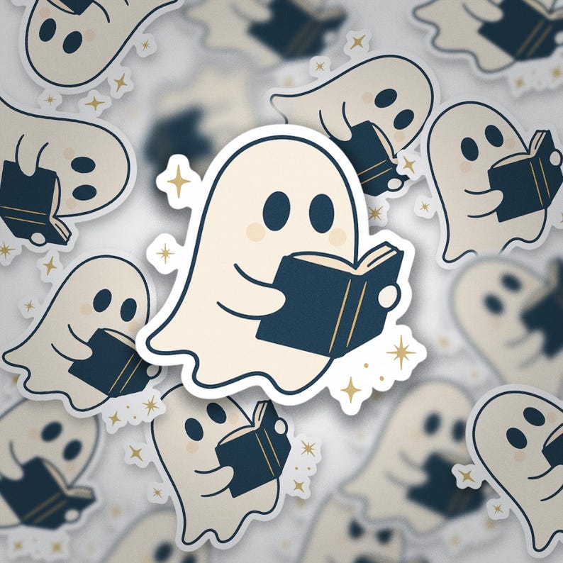Reading Ghost • Cozy Bookish Sticker • Glossy Vinyl Finish - Etsy