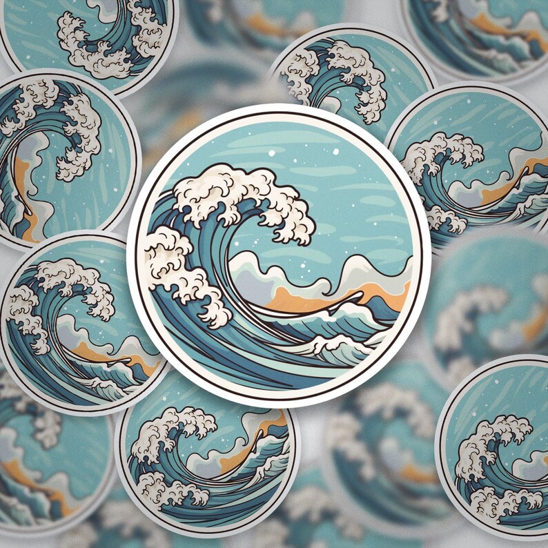 Wave Bottom Sticker Ocean Wave Sticker • Japanese Wave Art Vinyl Sticker • Coastal ...