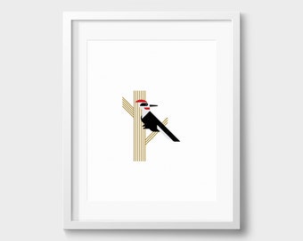Pileated Woodpecker Poster / Bird Collection / 8x10 Print / Mid-Century Modern / Minimalist / Swiss / Geometric / Nature Wall Art / Gift