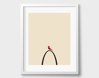 Saint Louis Cardinal Poster / St. Louis Collection / 8x10 Print / Mid-Century Modern / Minimalist / Geometric / Wall Art / Gift / Arch / STL