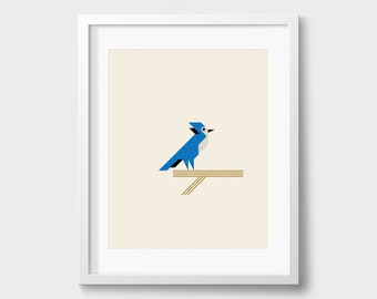 Blue Jay Poster / Bird Collection / 8x10 Print / Mid-Century Modern / Minimalist / Swiss / Geometric / Nature Wall Art / Gift