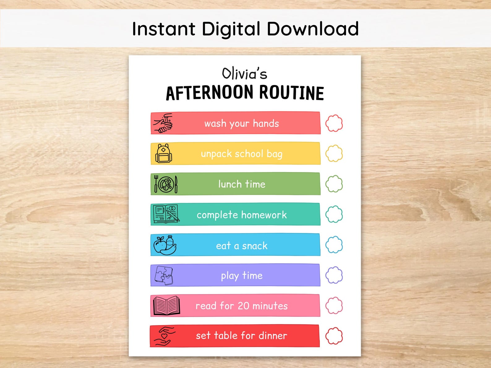 Editable Kids Daily Routine Chart, School Day Checklist (canva Template ...
