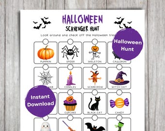 Halloween Scavenger Hunt, Kids Party Game (Instant Download)