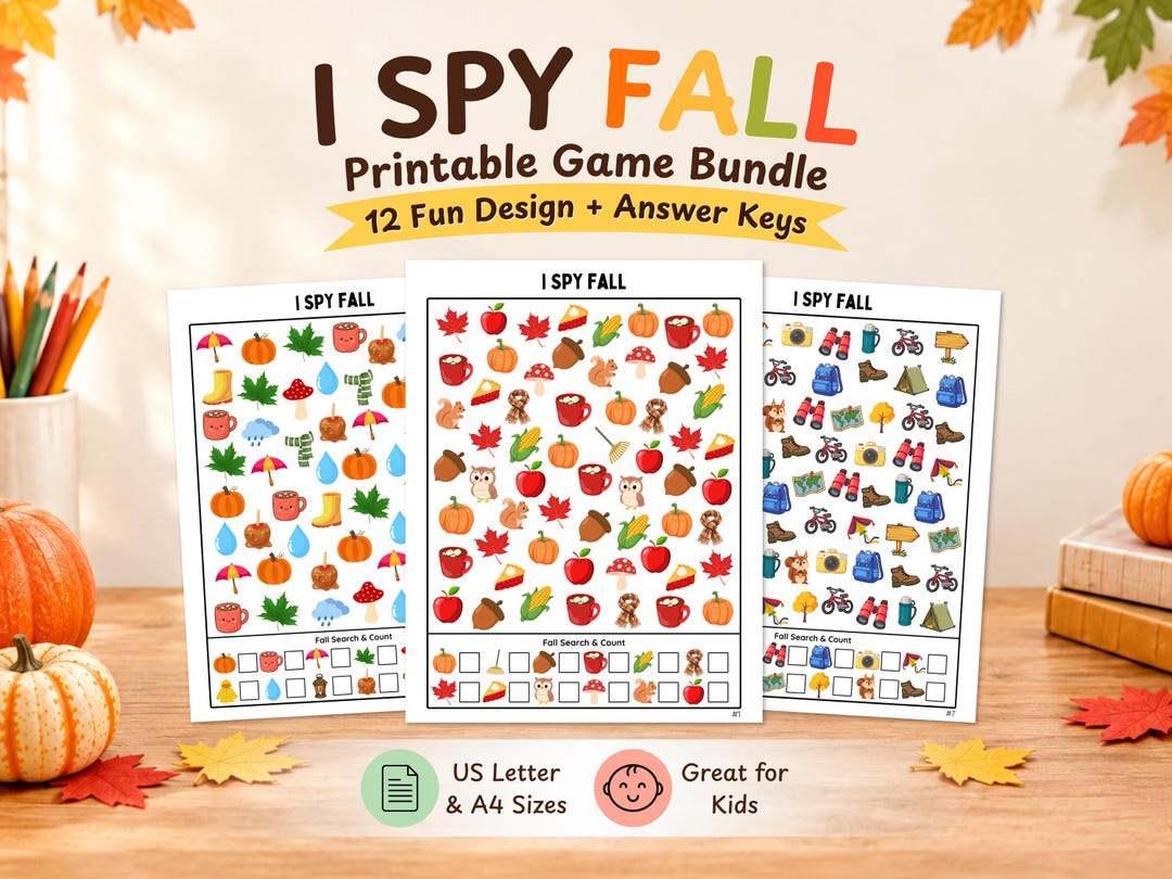 I Spy Fall Game Printable Kids Autumn Find & Count Activity Classroom ...