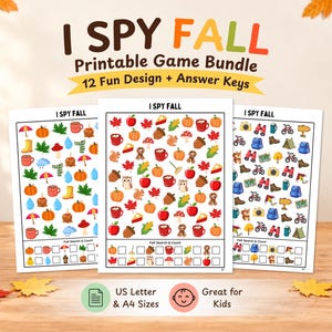 I Spy Fall Game Printable Kids Autumn Find & Count Activity Classroom Homeschool Preschool Instant Download PDF