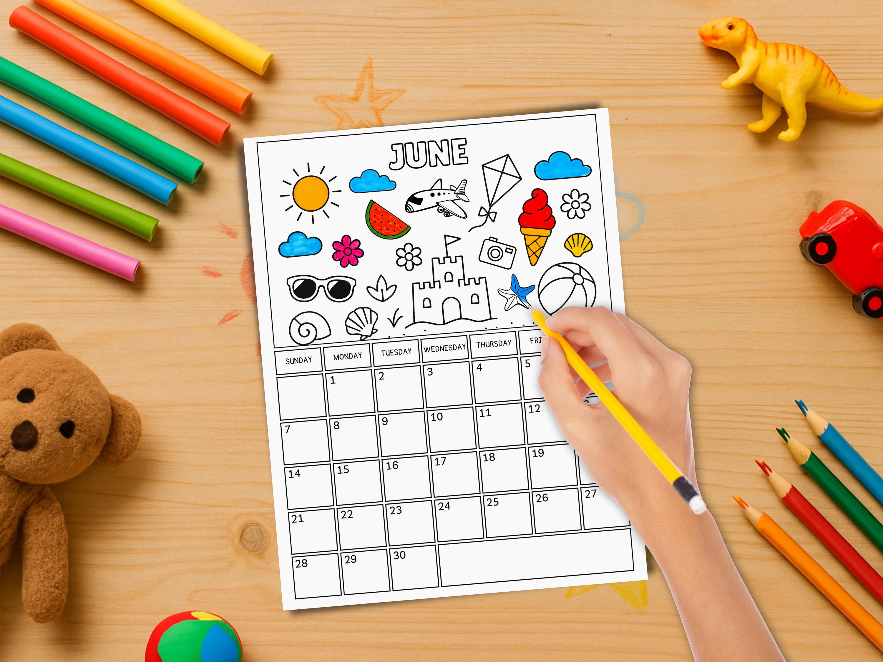 Kids Monthly Calendar 2026, Printable Calendar, 2026 Coloring Calendar ...