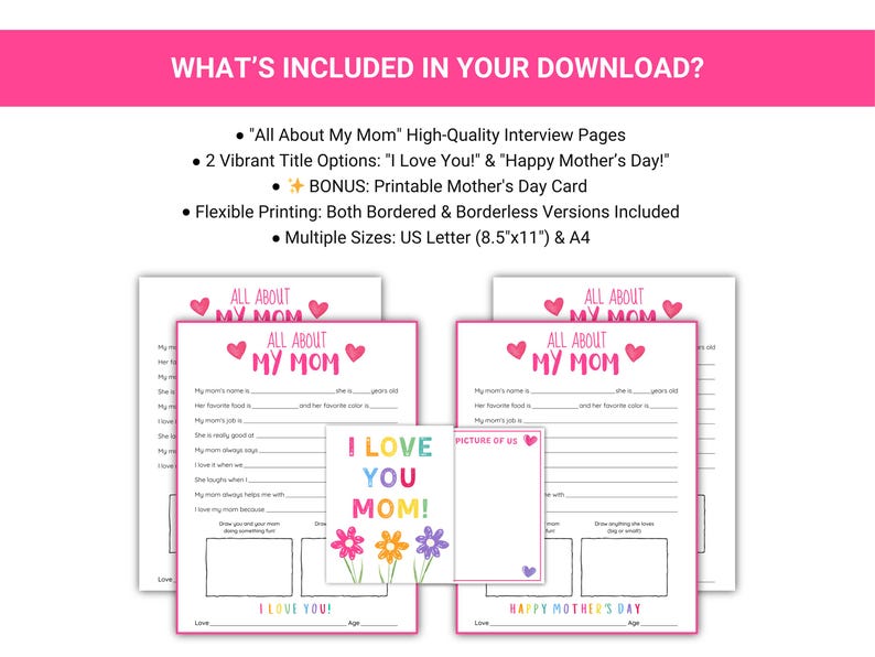 All About My Mom Printable – Mother's Day Gift, Kids Interview, Mothers ...