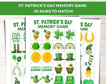 St. Patrick's Day Memory Matching Game, 30 paar, kinderactiviteit (pdf-download)
