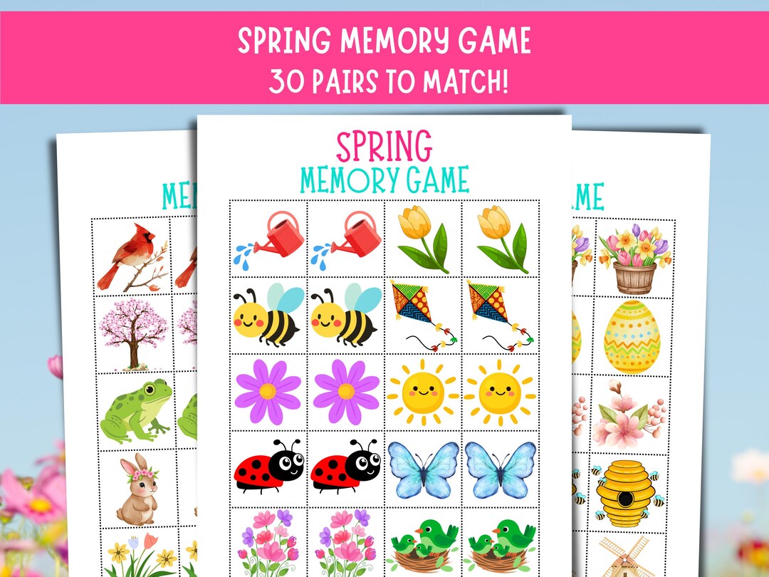 Spring Time Matching Game Spring Memory Matching Game, 30 Pairs, Kids Activity (digital Download ...