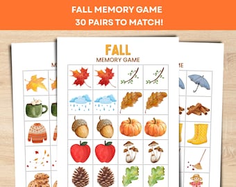 Fall Memory Matching Game Printable PDF – Fun Autumn Thanksgiving Activity for Kids & Preschool Classroom