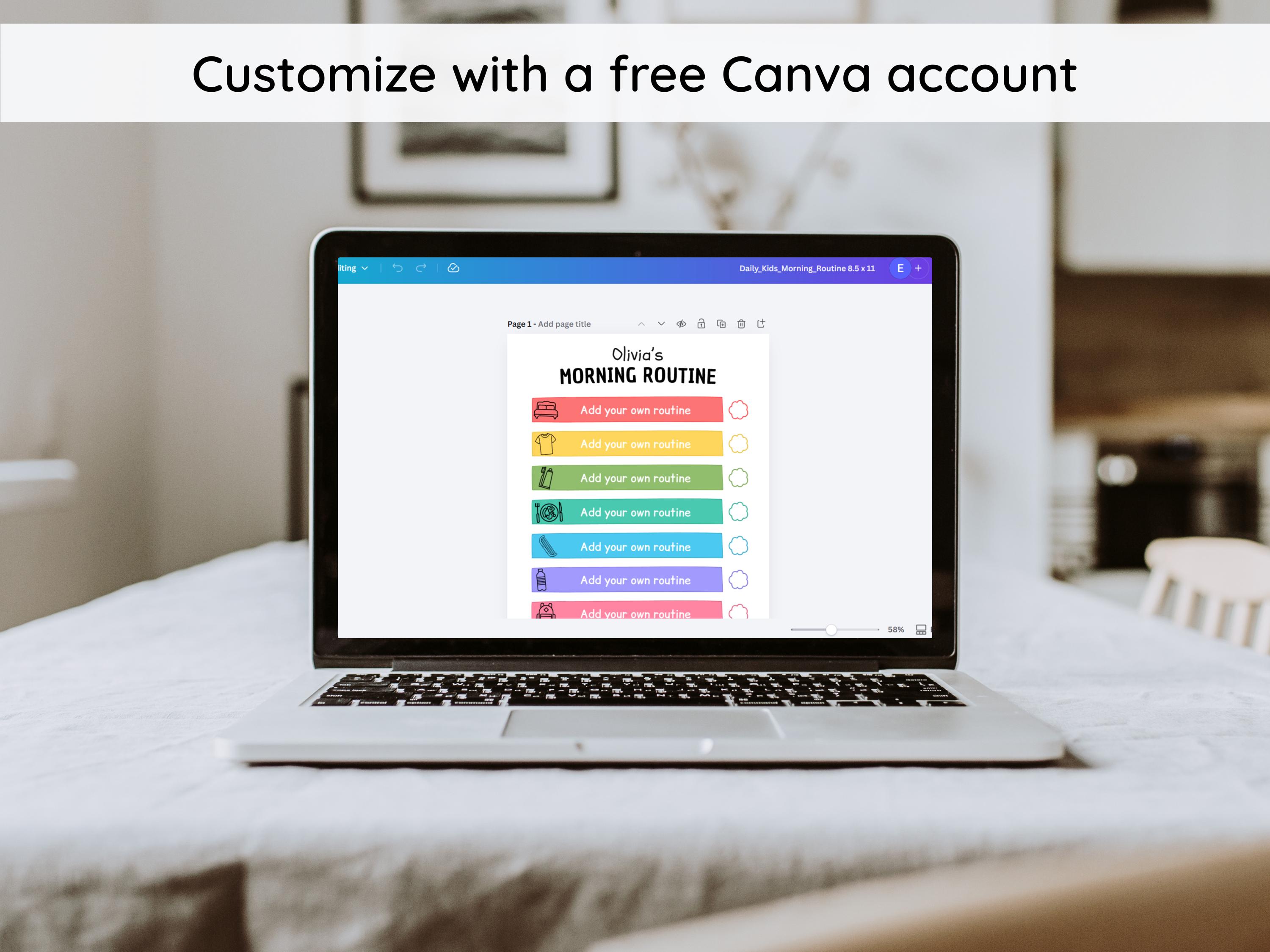 Editable Kids Daily Routine Chart, School Day Checklist (canva Template ...