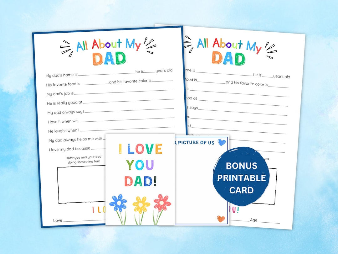 All About My Dad Printable | Fathers Day Gift From Kids Interview Sheet ...