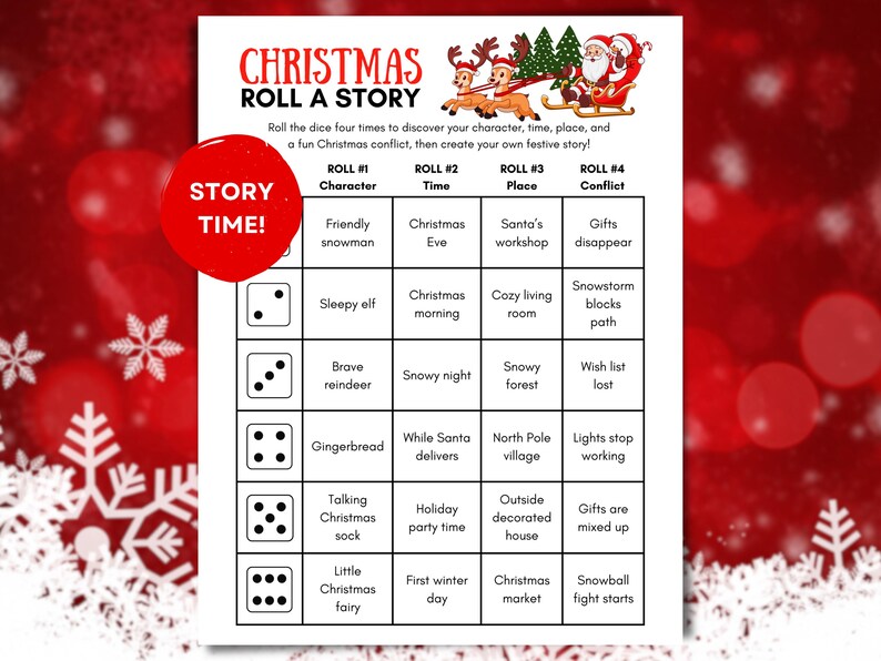 Christmas Roll a Story Printable, Christmas Writing Activity for Kids ...