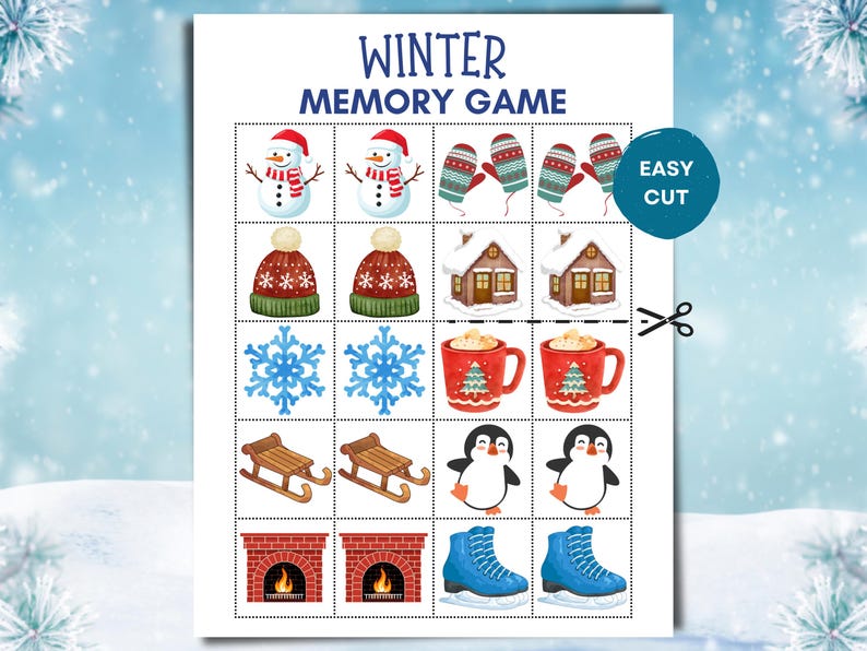 Winter Memory Matching Game Printable PDF – Fun Winter Activity for ...