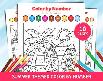 Ausmalen nach Zahlen Printable | 10 Seiten | Kindergarten 1.2 Klasse Arbeitsblatt zum Ausmalen