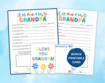 All About My Grandpa Printable | Fathers Day Gift from Grandkids Interview Sheet & Card PDF