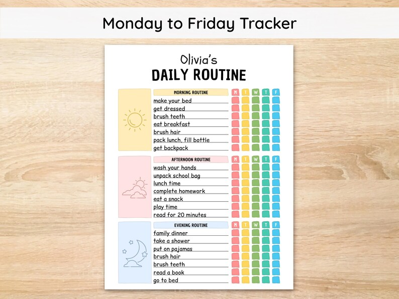 Editable Kids Daily Routine Chart, School Day Checklist (canva Template ...