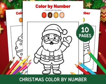 Christmas Color by Number, Coloring Pages for Kids, Holiday Activity, Number Coloring