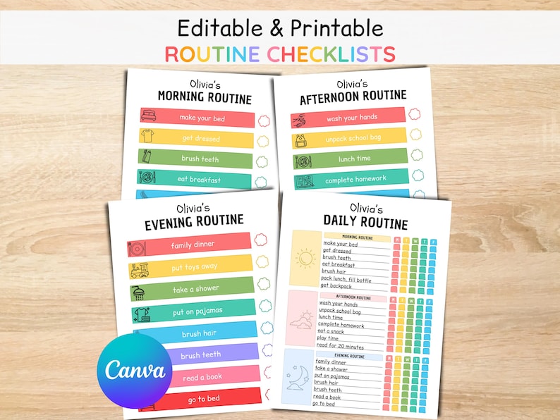 Checklist For Daily Rund Editable Kids Daily Routine Chart, School Day Checklist (canva Template ...