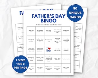 Father's Day Bingo Game: Fun Family Printable (Instant Download, 50 Cards)
