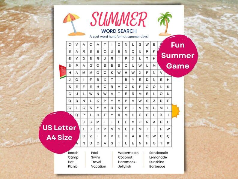 Summer Word Search Puzzle – Fun Printable Game for Kids & Adults PDF ...