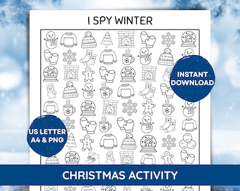 Winter I Spy – Winter Printable Activity, Search Color & Count Game, Kids Classroom Worksheet