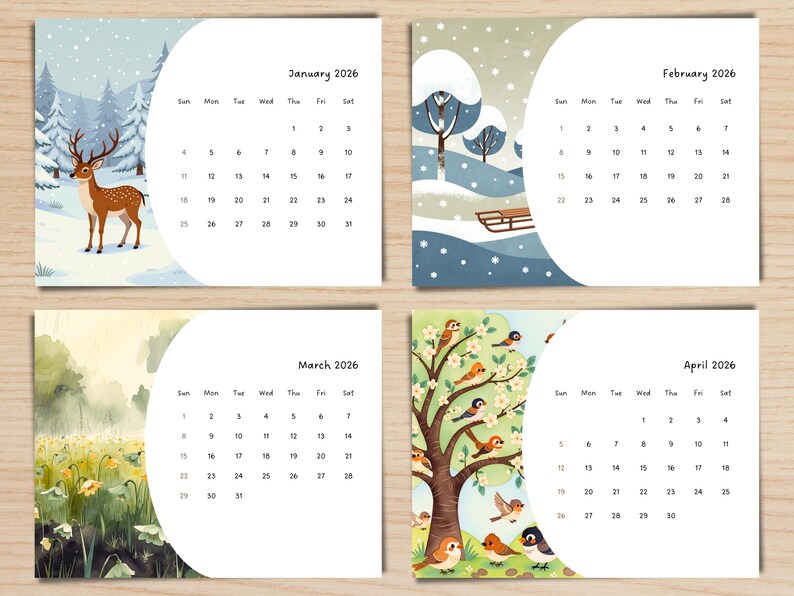 2026 Calendar Printable, Kids Calendar 2026, Kids Monthly Calendar ...