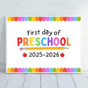 Letrero imprimible para el primer día de preescolar: regreso a clases, descarga instantánea