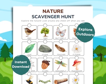 Búsqueda del tesoro en la naturaleza para imprimir / Actividad al aire libre / Juego para niños de preescolar y jardín de infancia