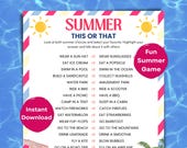 Summer This or That Game Printable | Kids Party Activity, Road Trip Game, Would You Rather
