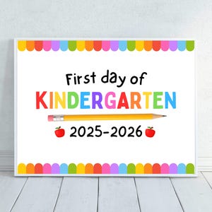 Letrero imprimible para el primer día de jardín de infantes: regreso a clases, descarga instantánea